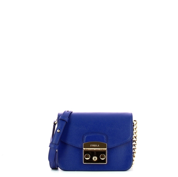 Furla Handbags - FURLA  Leather Blue Metropolis Chain Crossbody Bag NEW